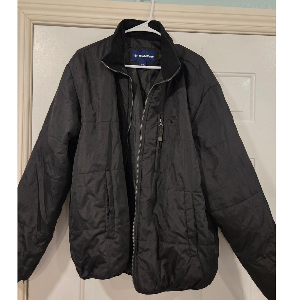 NordicTrack Mens Black Puffer Jacket Full Zip Fleece Lined Neck XL 46-48